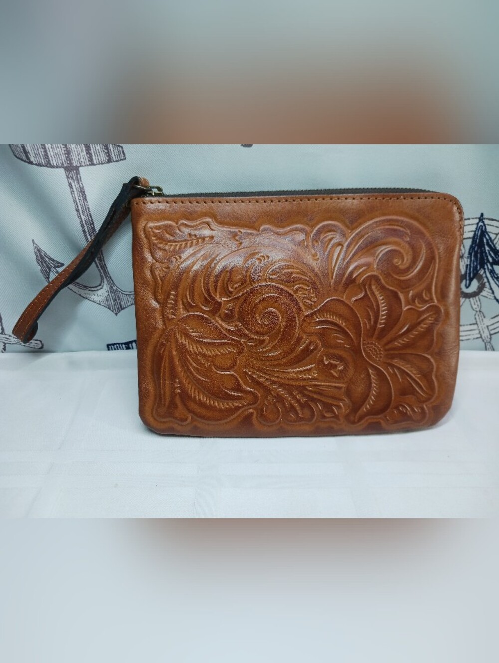 Patricia Nash Cassini Italian Tooled Leather Wristlet Clutch / Floral